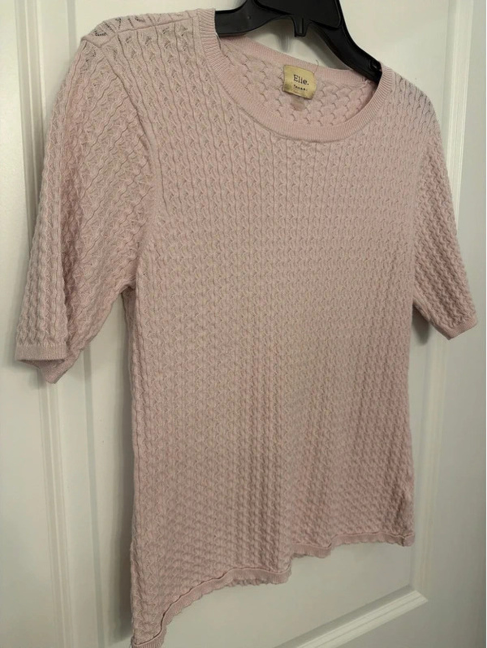 Elie Tahari Women’s Large Blush Pink Textured Knit Short Sleeve Sweater Top